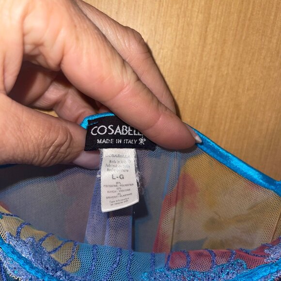 Cosabella Vintage Womens Nightgown Size L Blue Lingerie Slip Floral Sheer Mesh - Picture 13 of 16